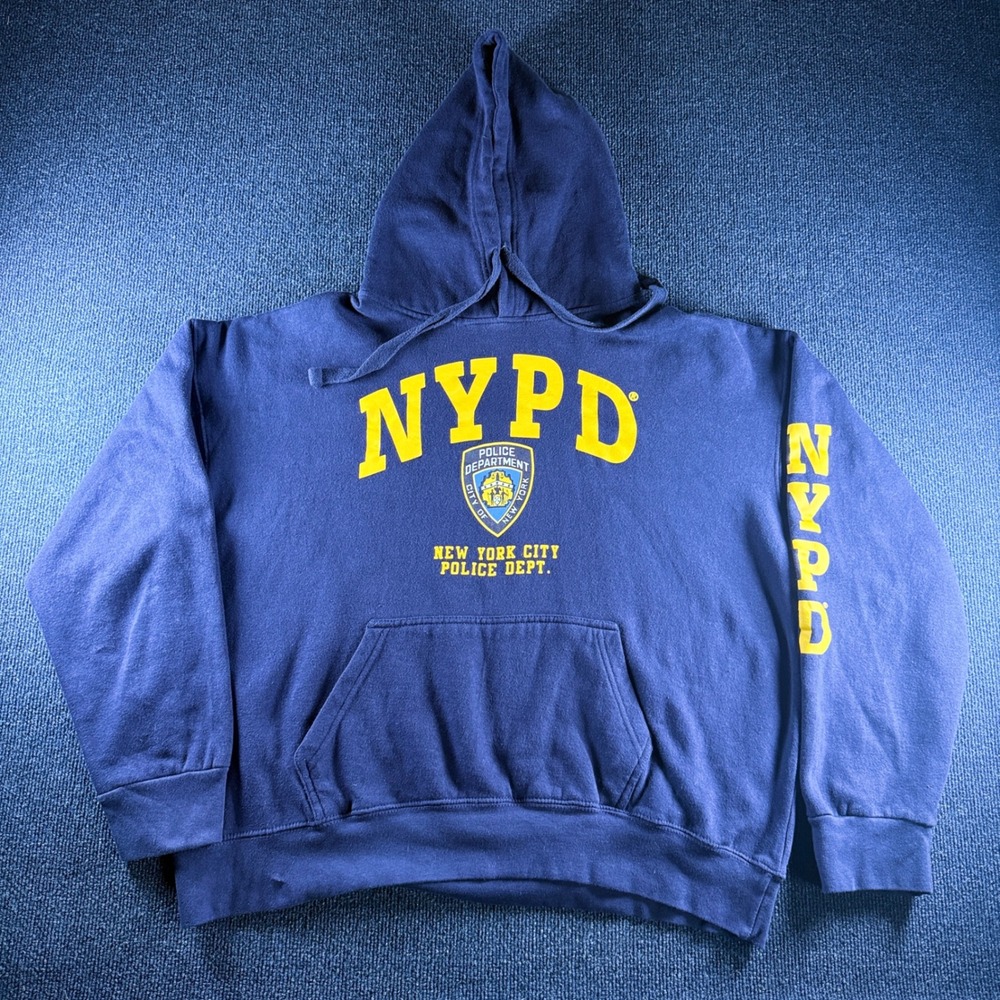 NYPD New York City Police Dept Hoodie Mens 2XL Navy Blue Yellow Shield Logo 2012